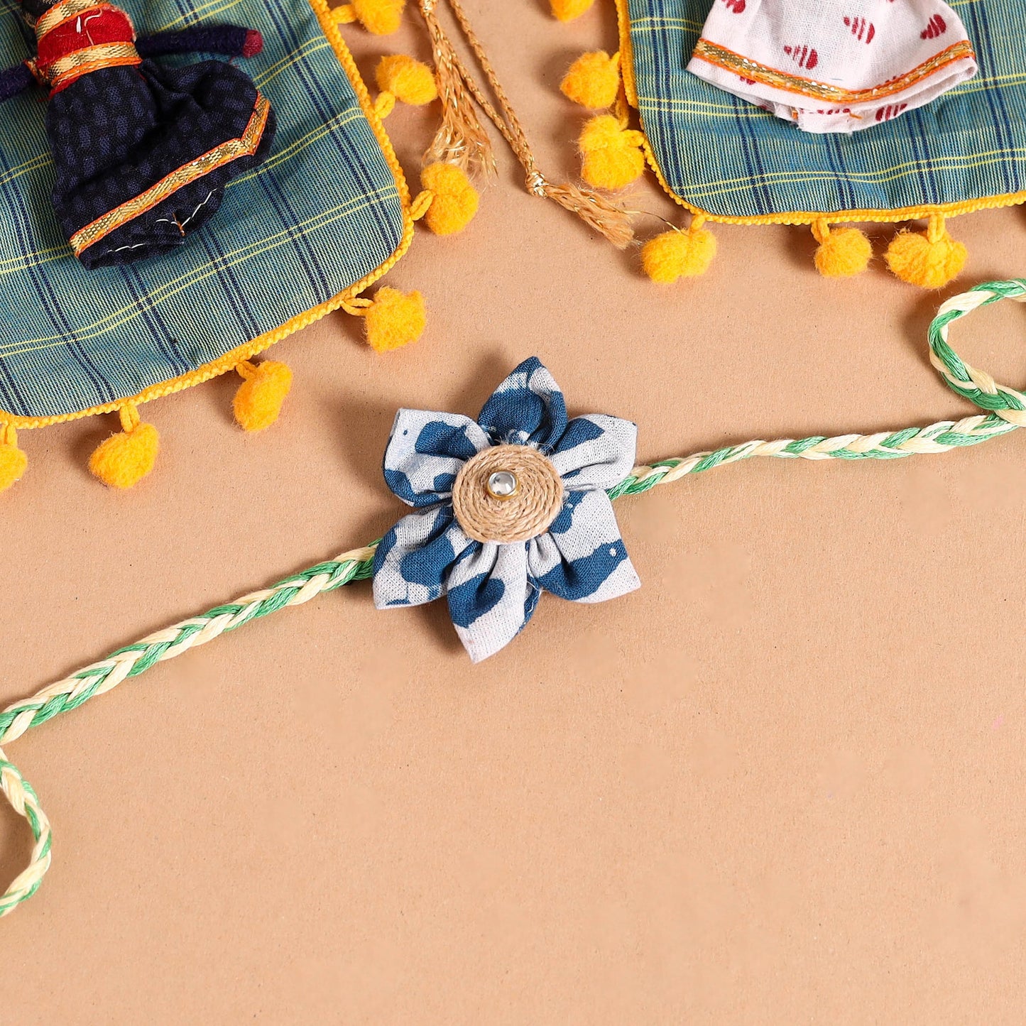  Handmade Fabric Flower Jute Rakhi (Set of 2)