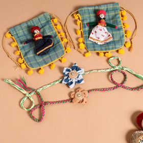  Handmade Fabric Flower Jute Rakhi (Set of 2)