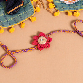  Handmade Fabric Flower Jute Rakhi (Set of 2)