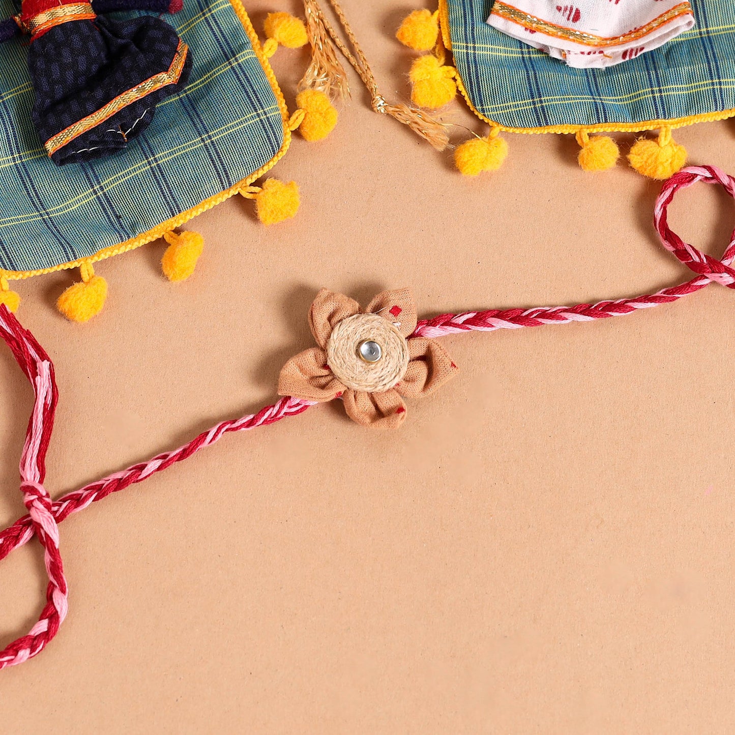  Handmade Fabric Flower Jute Rakhi (Set of 2)