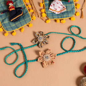  Handmade Fabric Flower Jute Rakhi (Set of 2)