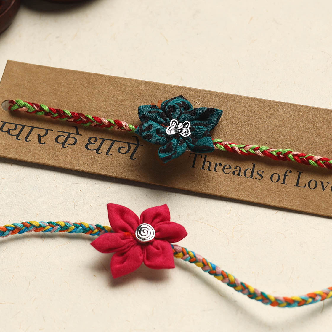 Handmade Fabric Flower Rakhi (Assorted Set of 2)