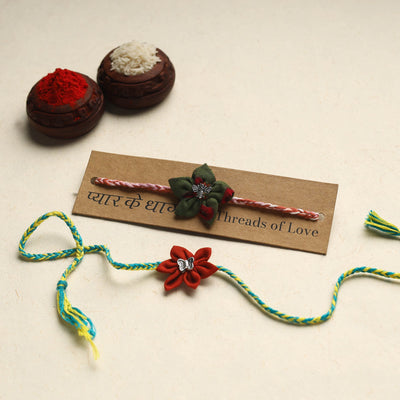 Handmade Fabric Flower Rakhi (Assorted Set of 2)