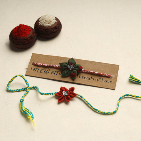 Handmade Fabric Flower Rakhi (Assorted Set of 2)