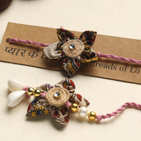 Handmade Fabric Flower Rakhi & Lumba Set (Assorted)