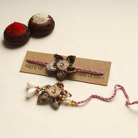 Handmade Fabric Flower Rakhi & Lumba Set (Assorted)