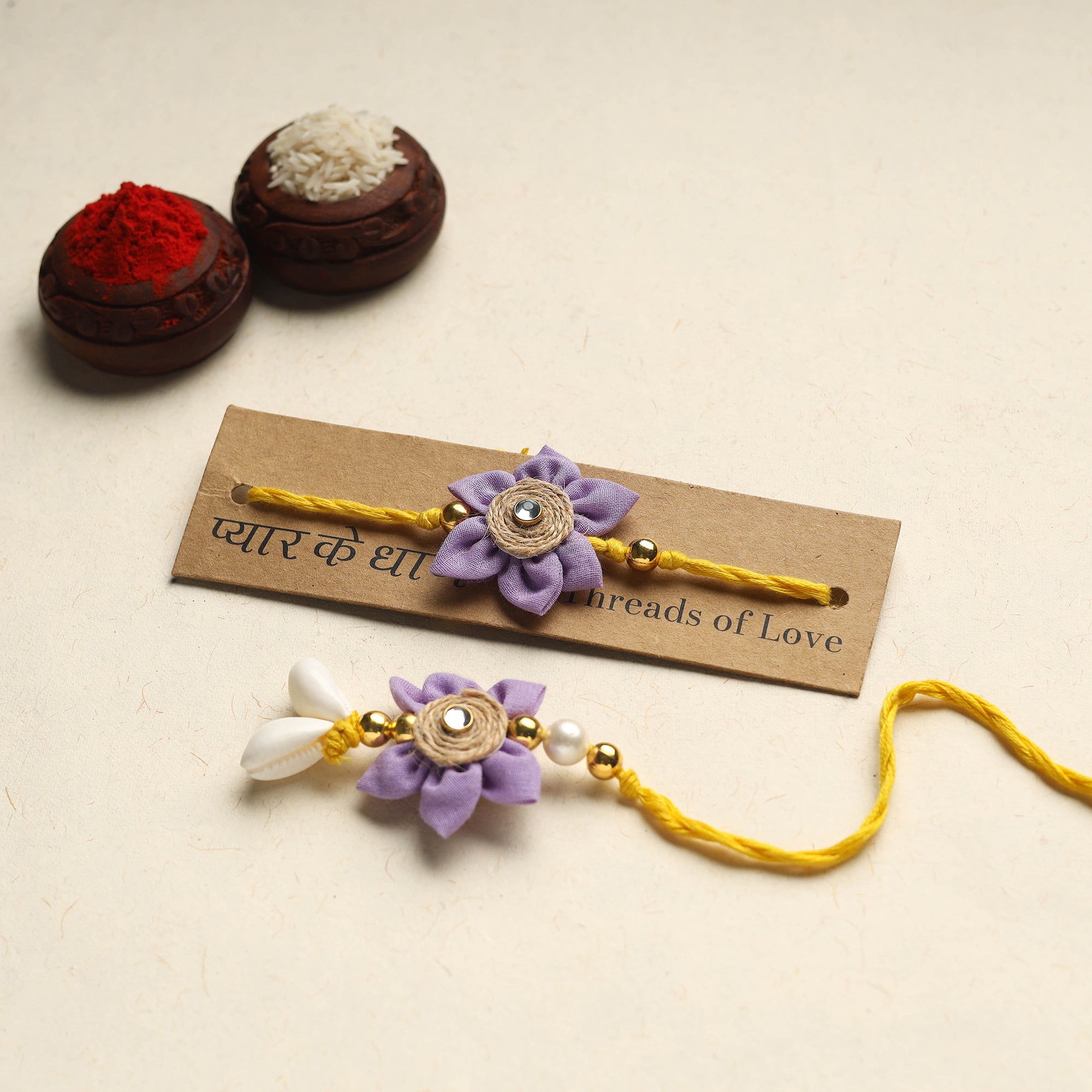 Handmade Fabric Flower Rakhi & Lumba Set (Assorted)