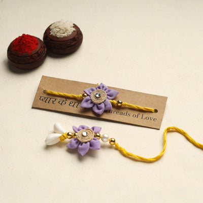 Handmade Fabric Flower Rakhi & Lumba Set (Assorted)