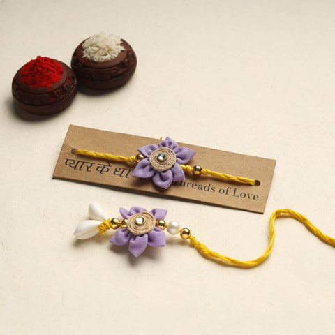 Handmade Fabric Flower Rakhi & Lumba Set (Assorted)