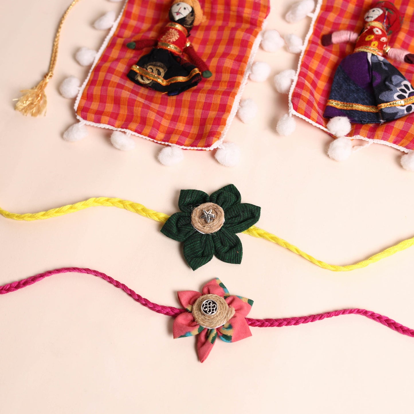  Handmade Fabric Flower Rakhi (Set of 2)