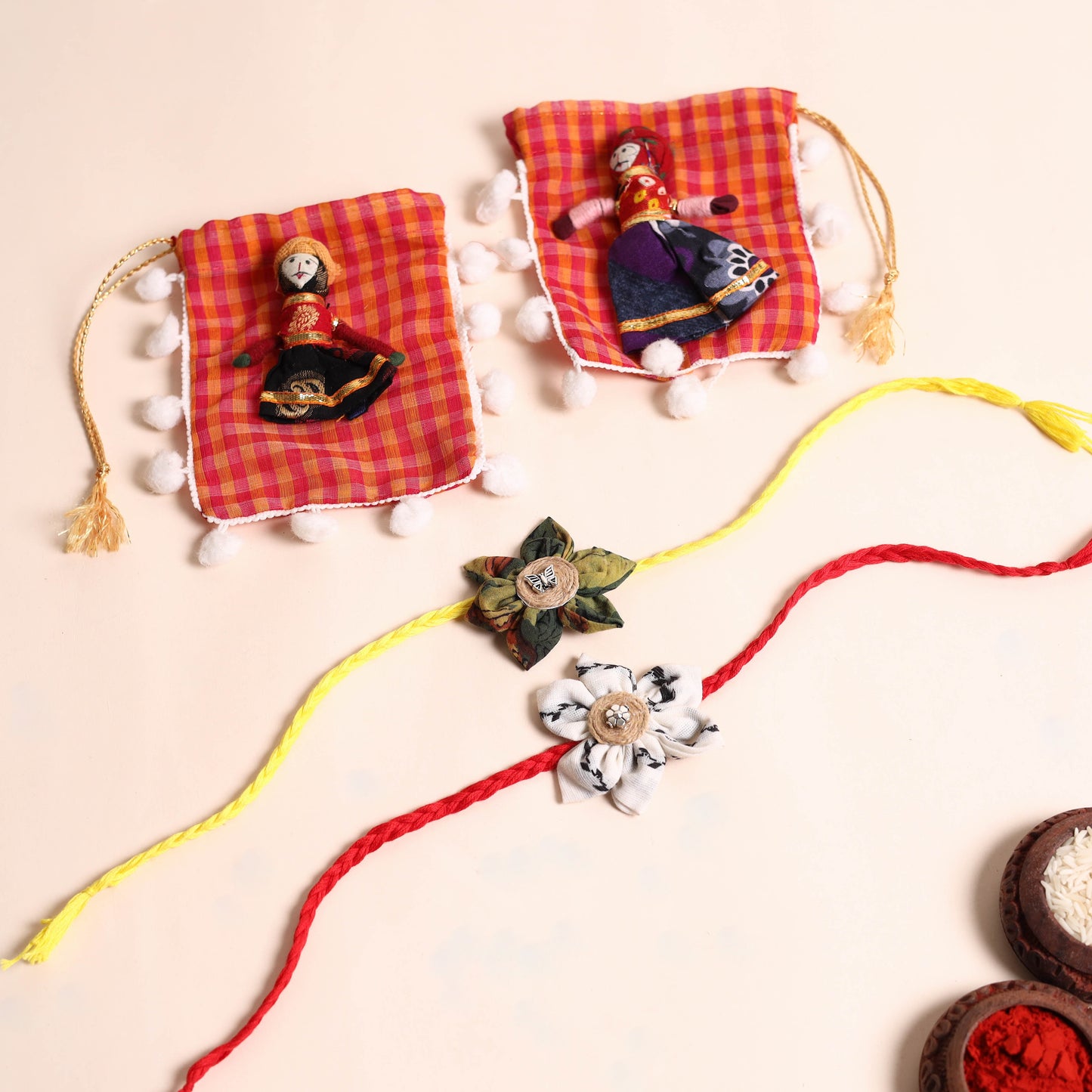  Handmade Fabric Flower Rakhi (Set of 2)