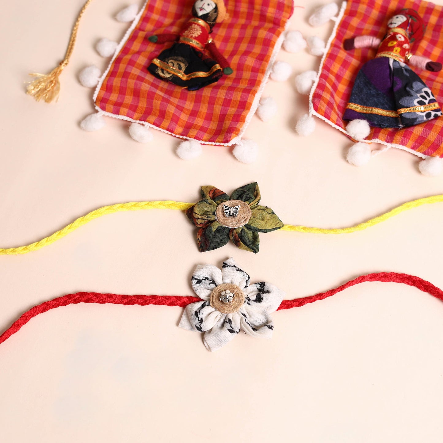  Handmade Fabric Flower Rakhi (Set of 2)