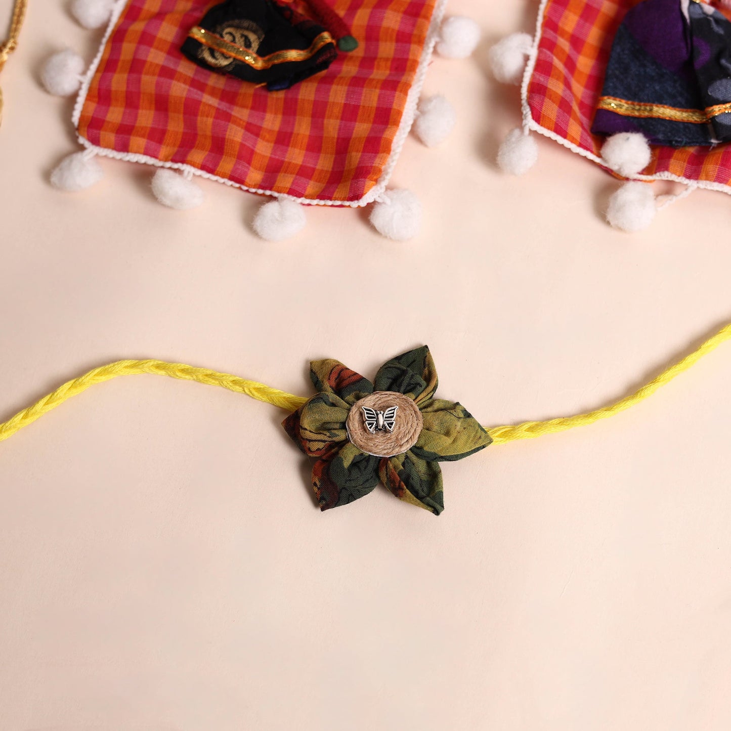  Handmade Fabric Flower Rakhi (Set of 2)