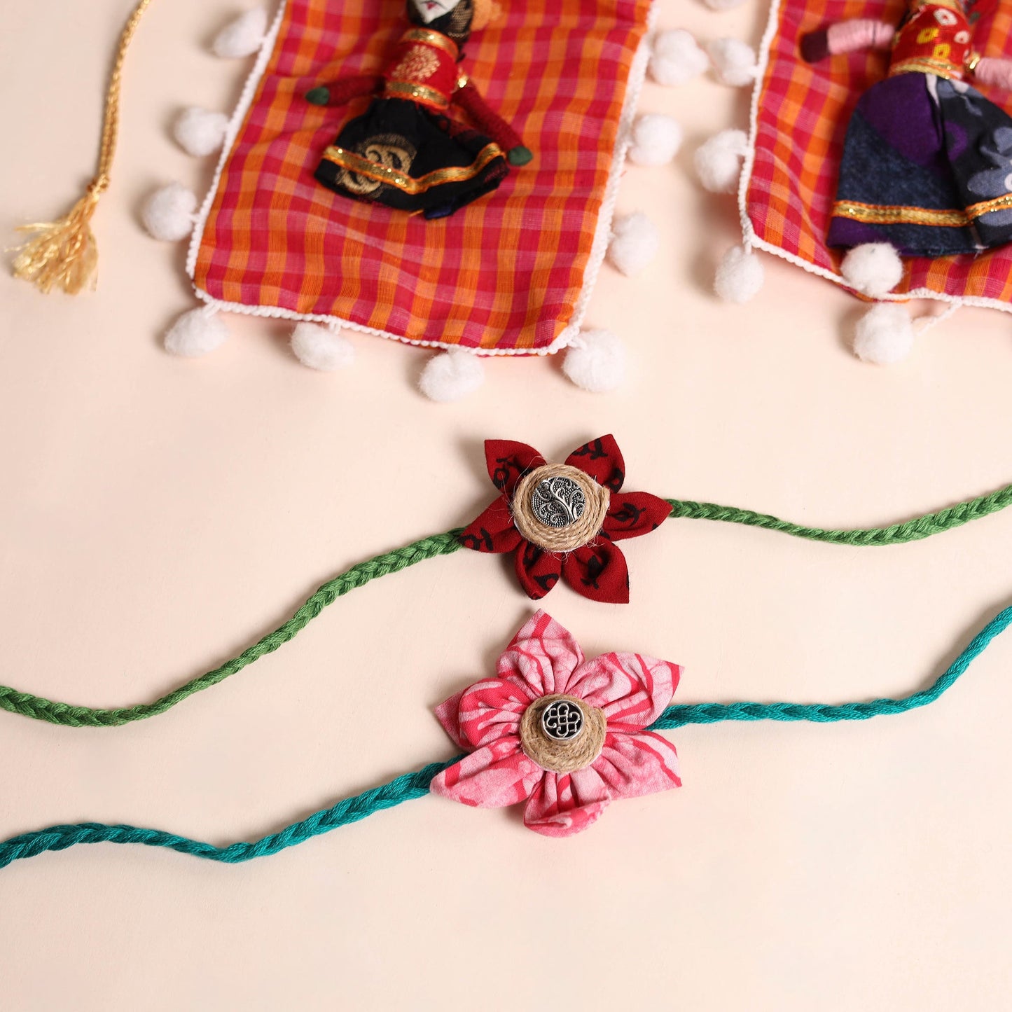  Handmade Fabric Flower Rakhi (Set of 2)