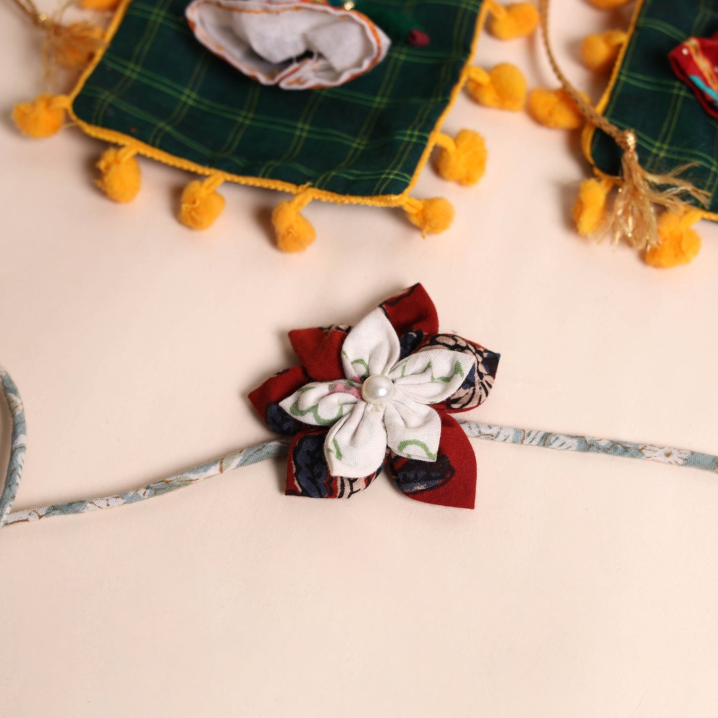  Handmade Fabric Flower Rakhi (Set of 2)