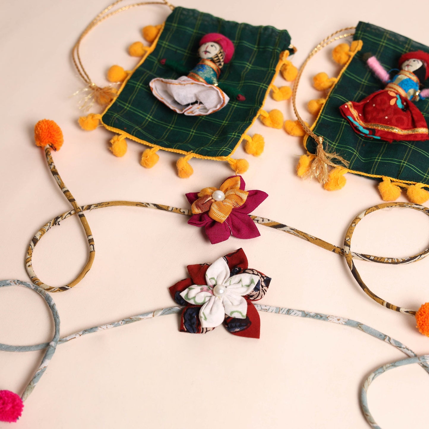  Handmade Fabric Flower Rakhi (Set of 2)