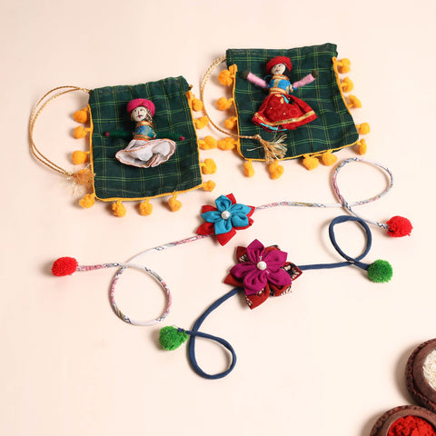  Handmade Fabric Flower Rakhi (Set of 2)