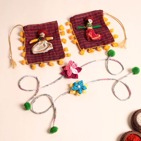  Handmade Fabric Flower Rakhi (Set of 2)