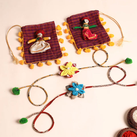  Handmade Fabric Flower Rakhi (Set of 2)