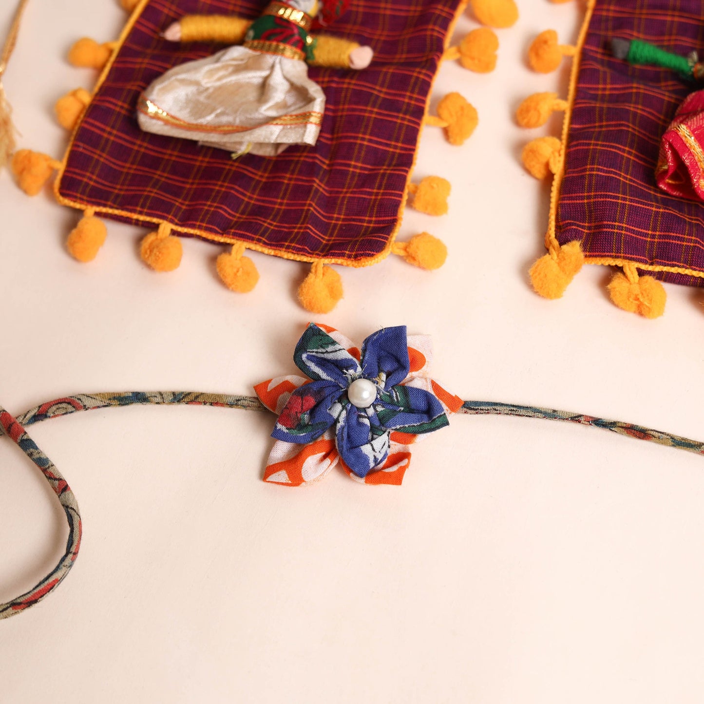  Handmade Fabric Flower Rakhi (Set of 2)