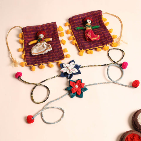  Handmade Fabric Flower Rakhi (Set of 2)