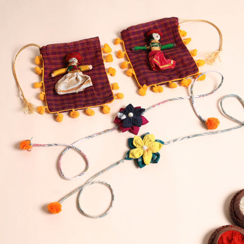  Handmade Fabric Flower Rakhi (Set of 2)