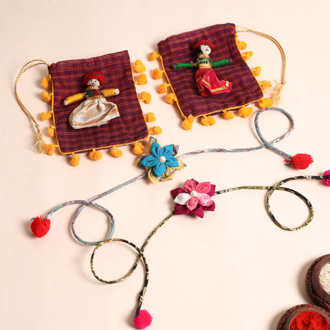  Handmade Fabric Flower Rakhi (Set of 2)