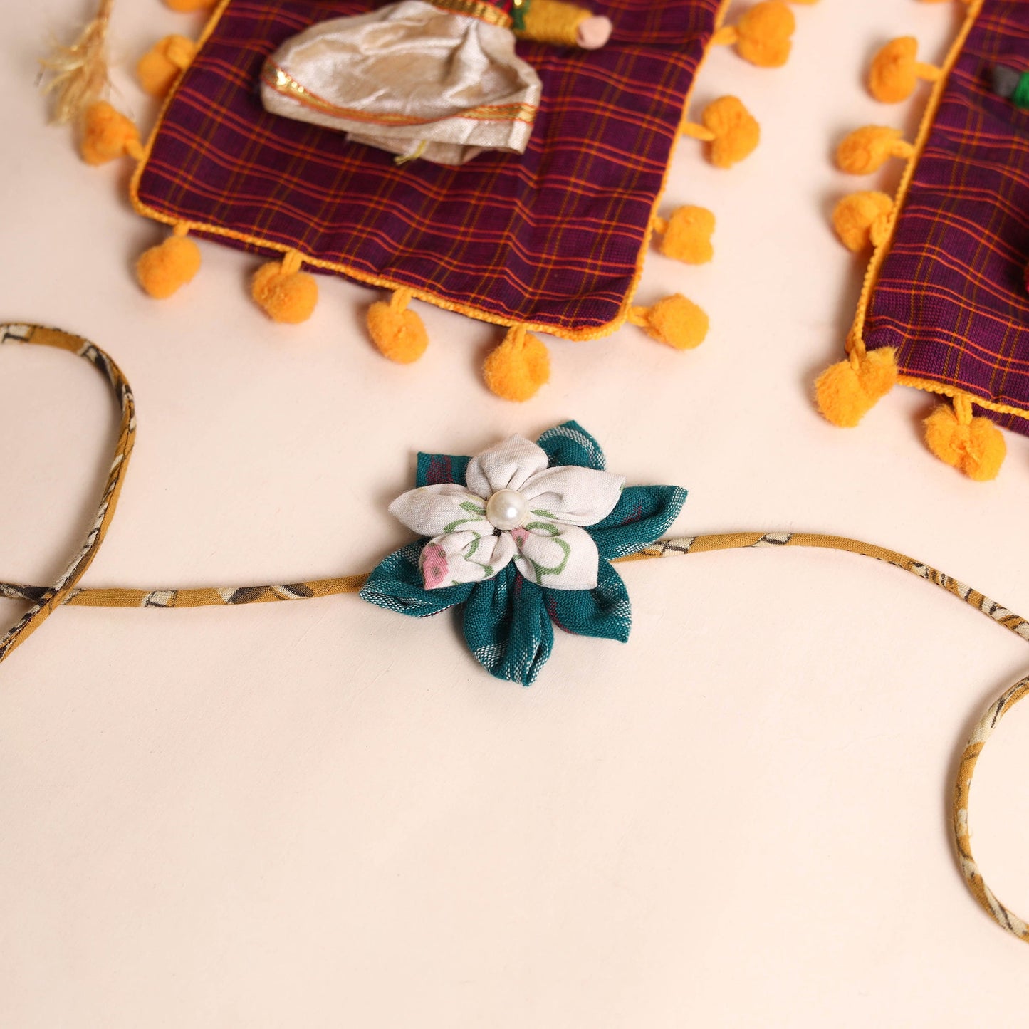  Handmade Fabric Flower Rakhi (Set of 2)