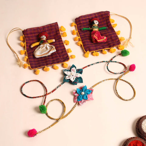  Handmade Fabric Flower Rakhi (Set of 2)