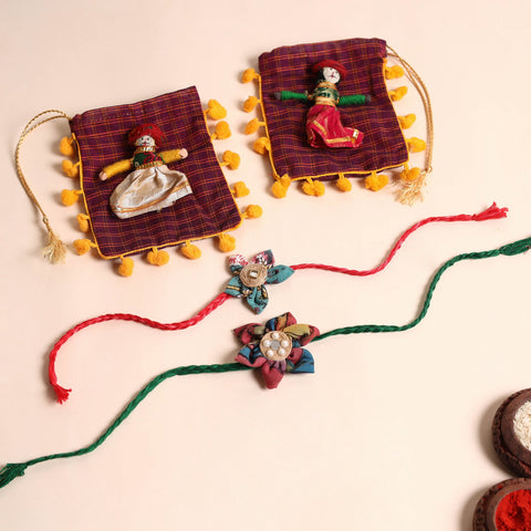  Handmade Fabric Flower Rakhi (Set of 2)
