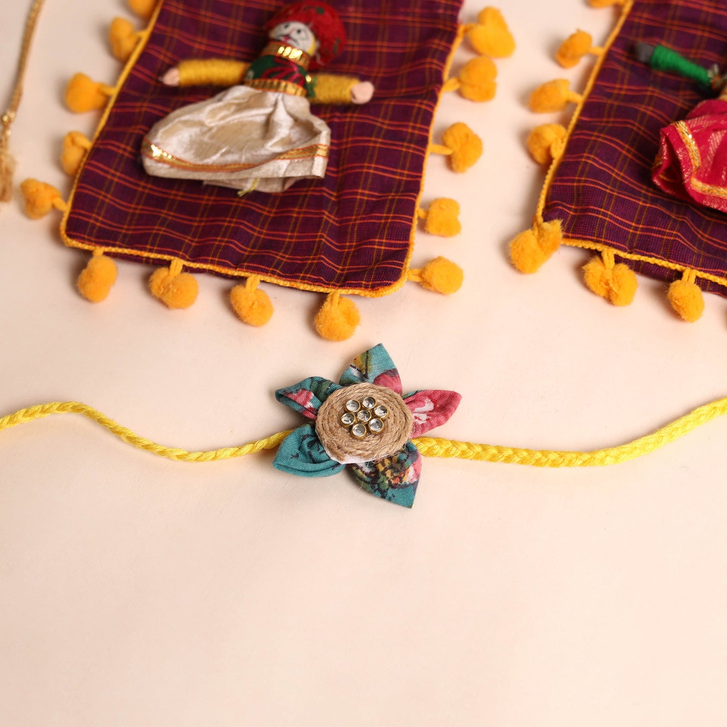  Handmade Fabric Flower Rakhi (Set of 2)