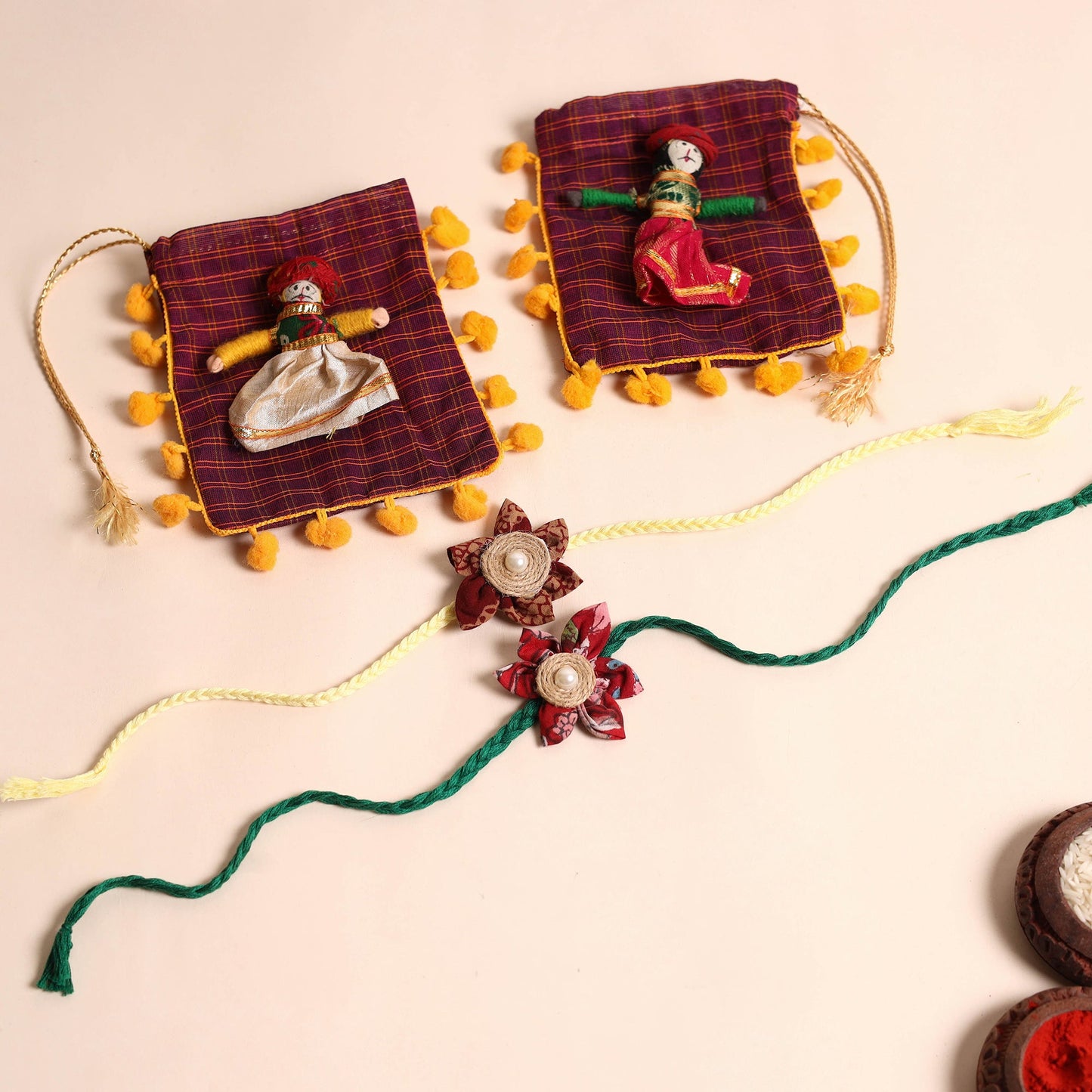  Handmade Fabric Flower Rakhi (Set of 2)
