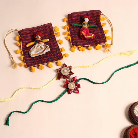  Handmade Fabric Flower Rakhi (Set of 2)