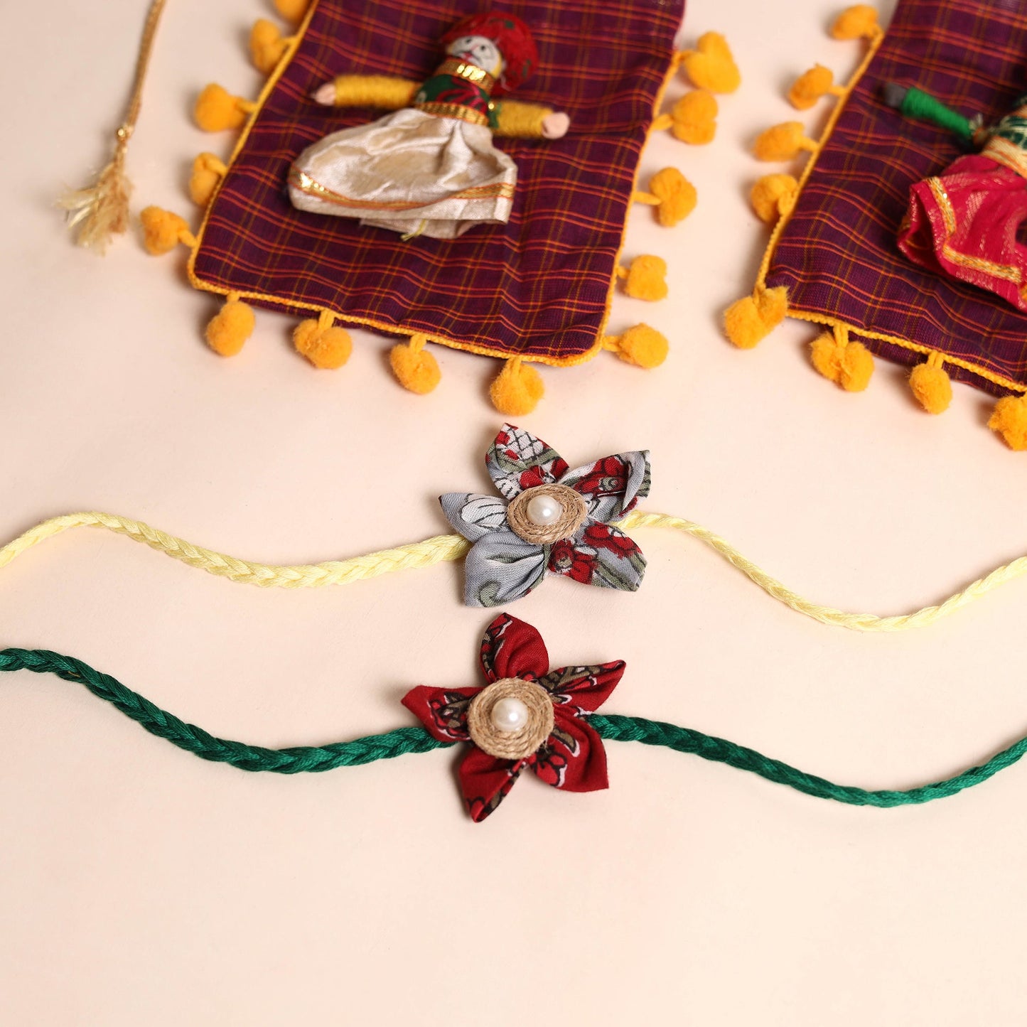  Handmade Fabric Flower Rakhi (Set of 2)