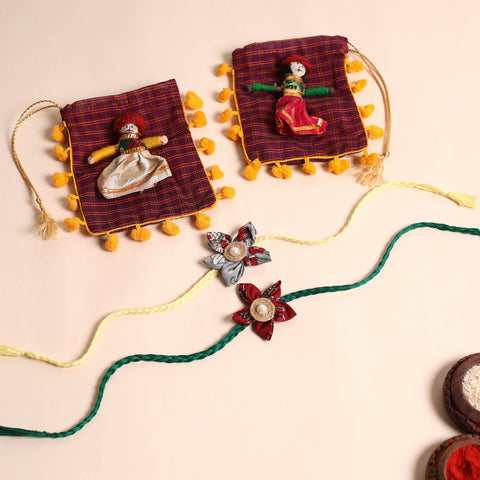  Handmade Fabric Flower Rakhi (Set of 2)