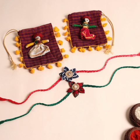  Handmade Fabric Flower Rakhi (Set of 2)
