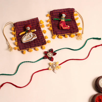  Handmade Fabric Flower Rakhi (Set of 2)