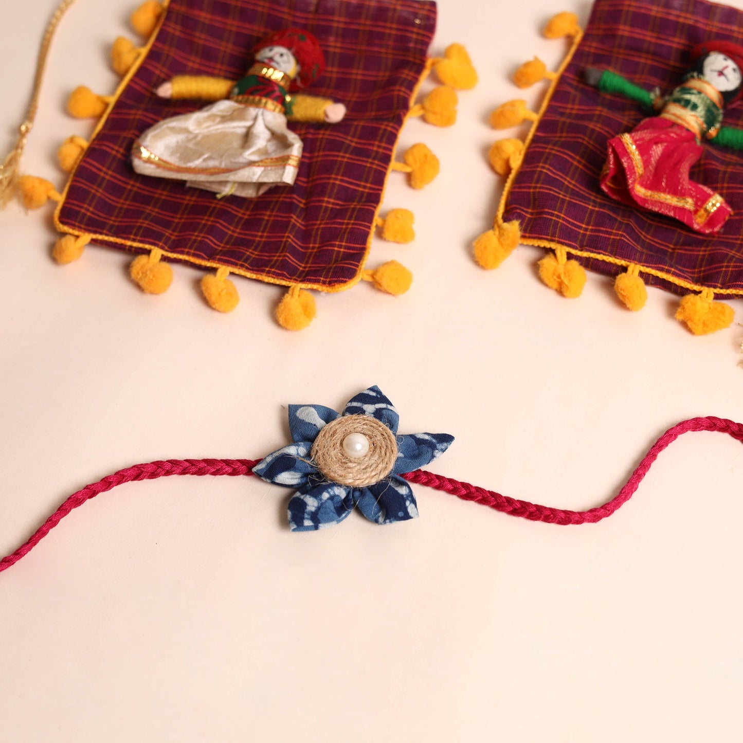  Handmade Fabric Flower Rakhi (Set of 2)
