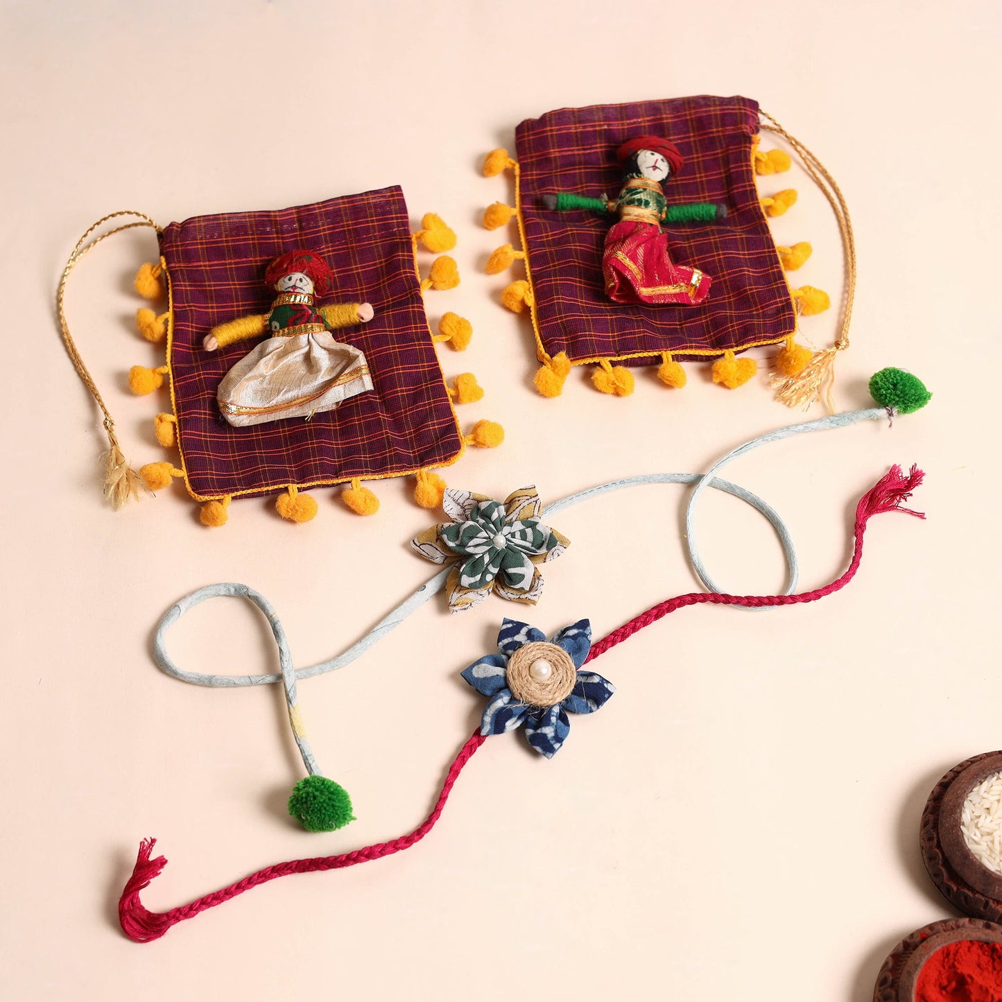  Handmade Fabric Flower Rakhi (Set of 2)