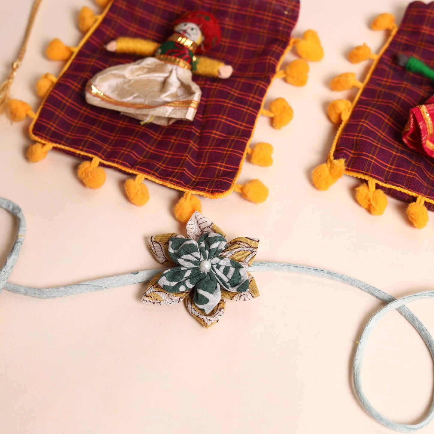  Handmade Fabric Flower Rakhi (Set of 2)