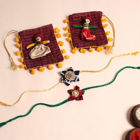  Handmade Fabric Flower Rakhi (Set of 2)