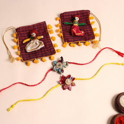  Handmade Fabric Flower Rakhi (Set of 2)
