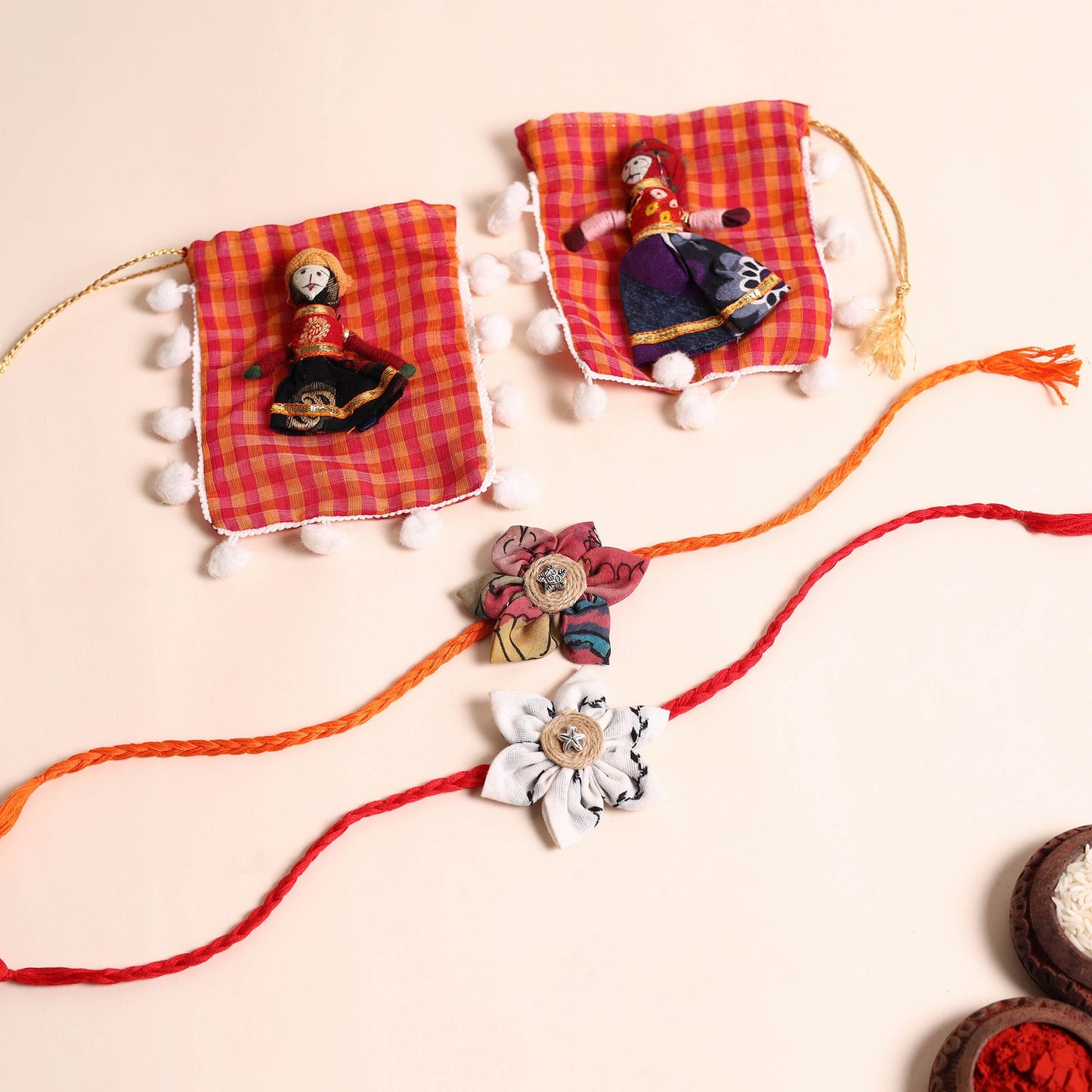  Handmade Fabric Flower Rakhi (Set of 2)