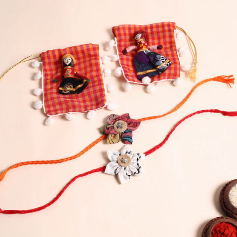  Handmade Fabric Flower Rakhi (Set of 2)