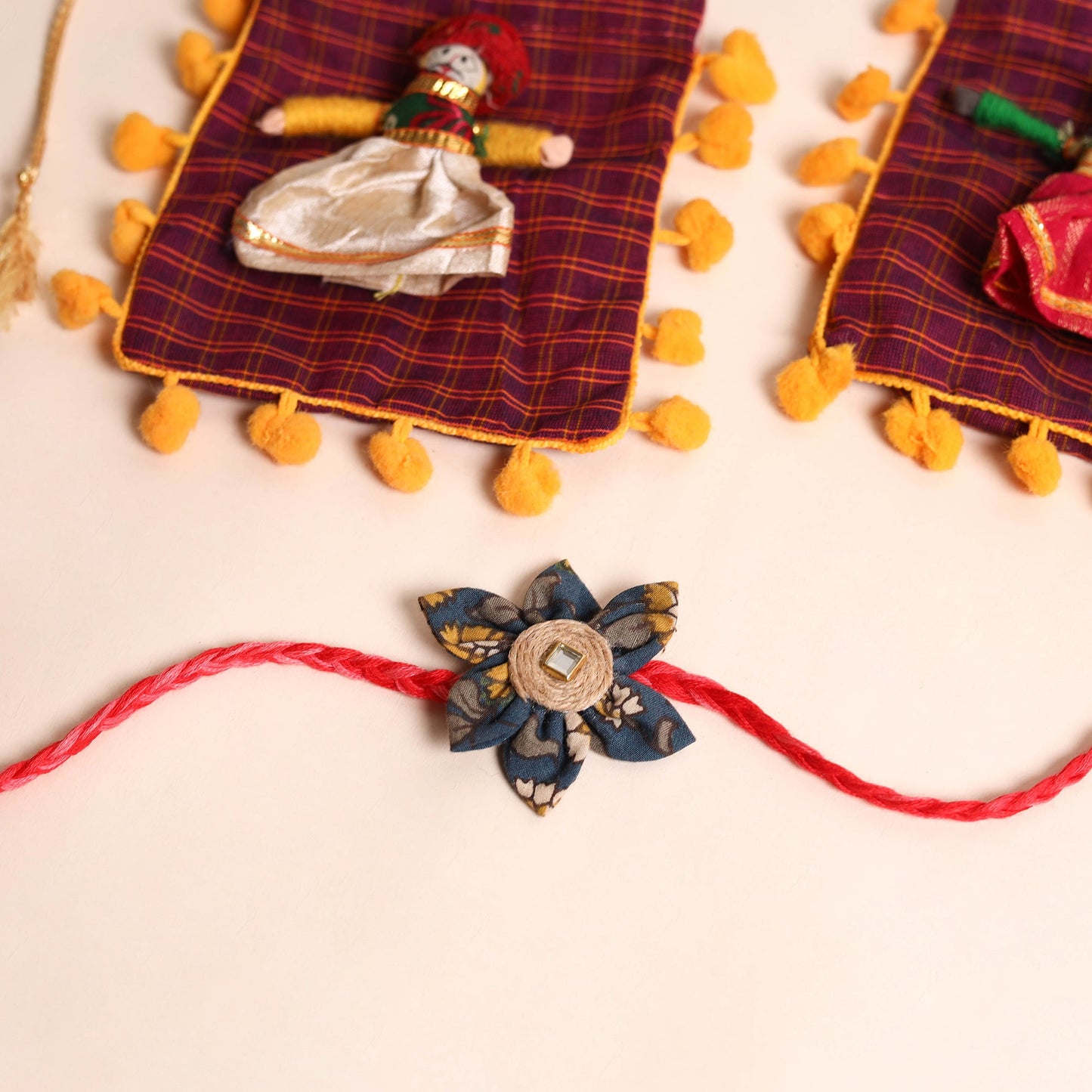  Handmade Fabric Flower Rakhi (Set of 2)