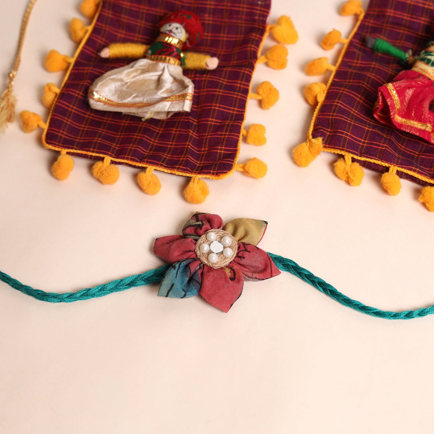  Handmade Fabric Flower Rakhi (Set of 2)