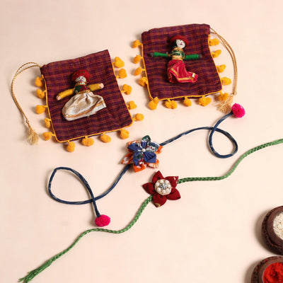  Handmade Fabric Flower Rakhi (Set of 2)