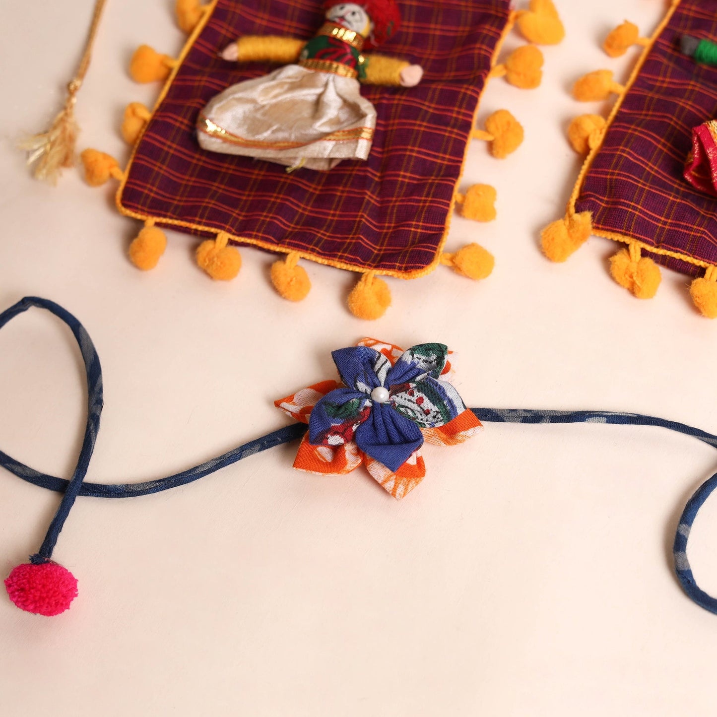  Handmade Fabric Flower Rakhi (Set of 2)