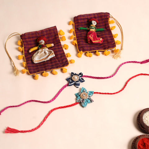  Handmade Fabric Flower Rakhi (Set of 2)