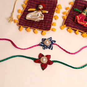  Handmade Fabric Flower Rakhi (Set of 2)